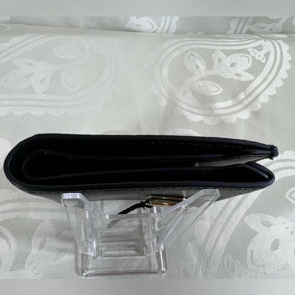 1017: Furla Black Pebbled Leather Compact Bifold Wallet